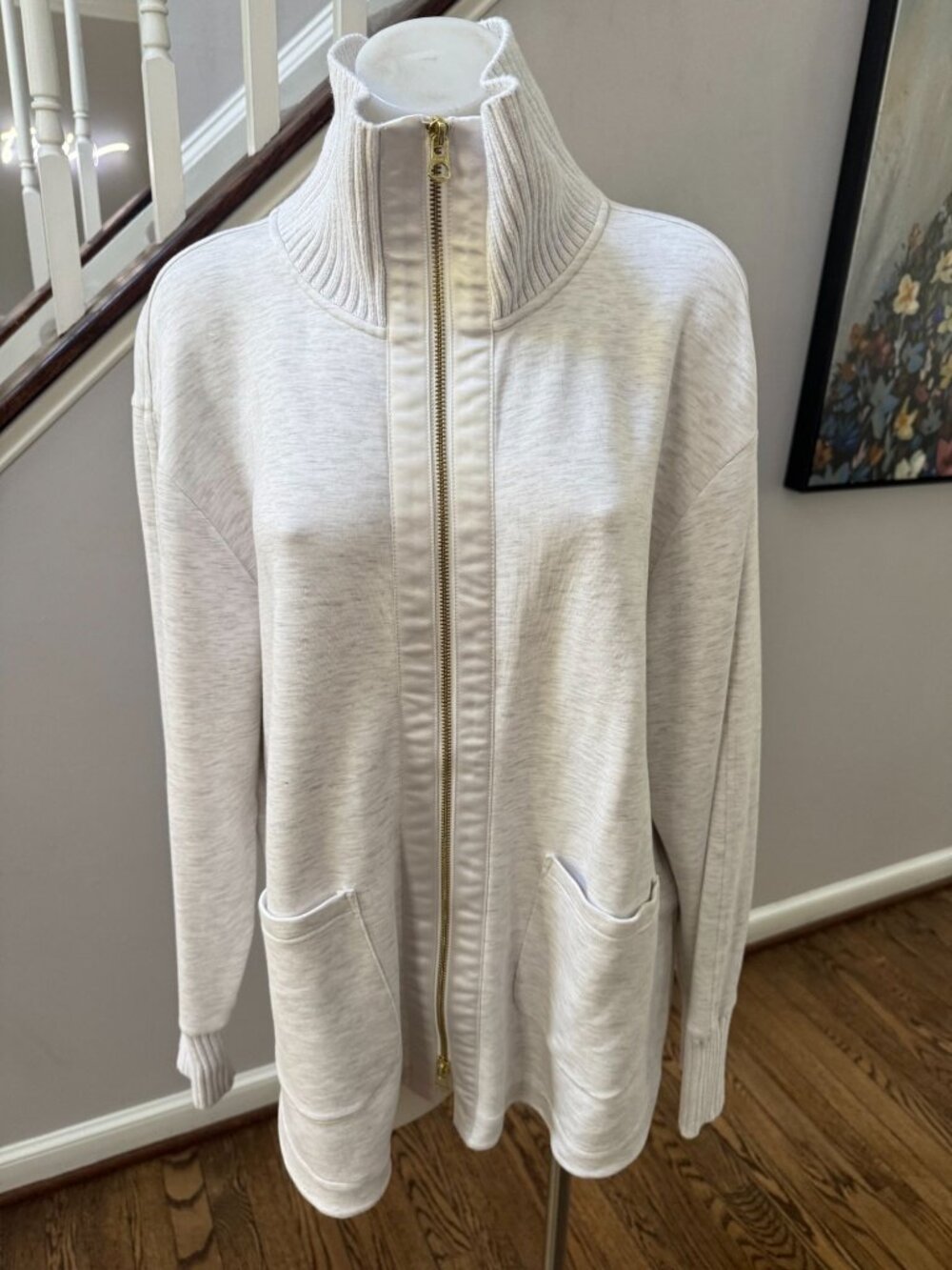 Varley Niamh Zip-Through Jacket Sweater Heathered White Size Large